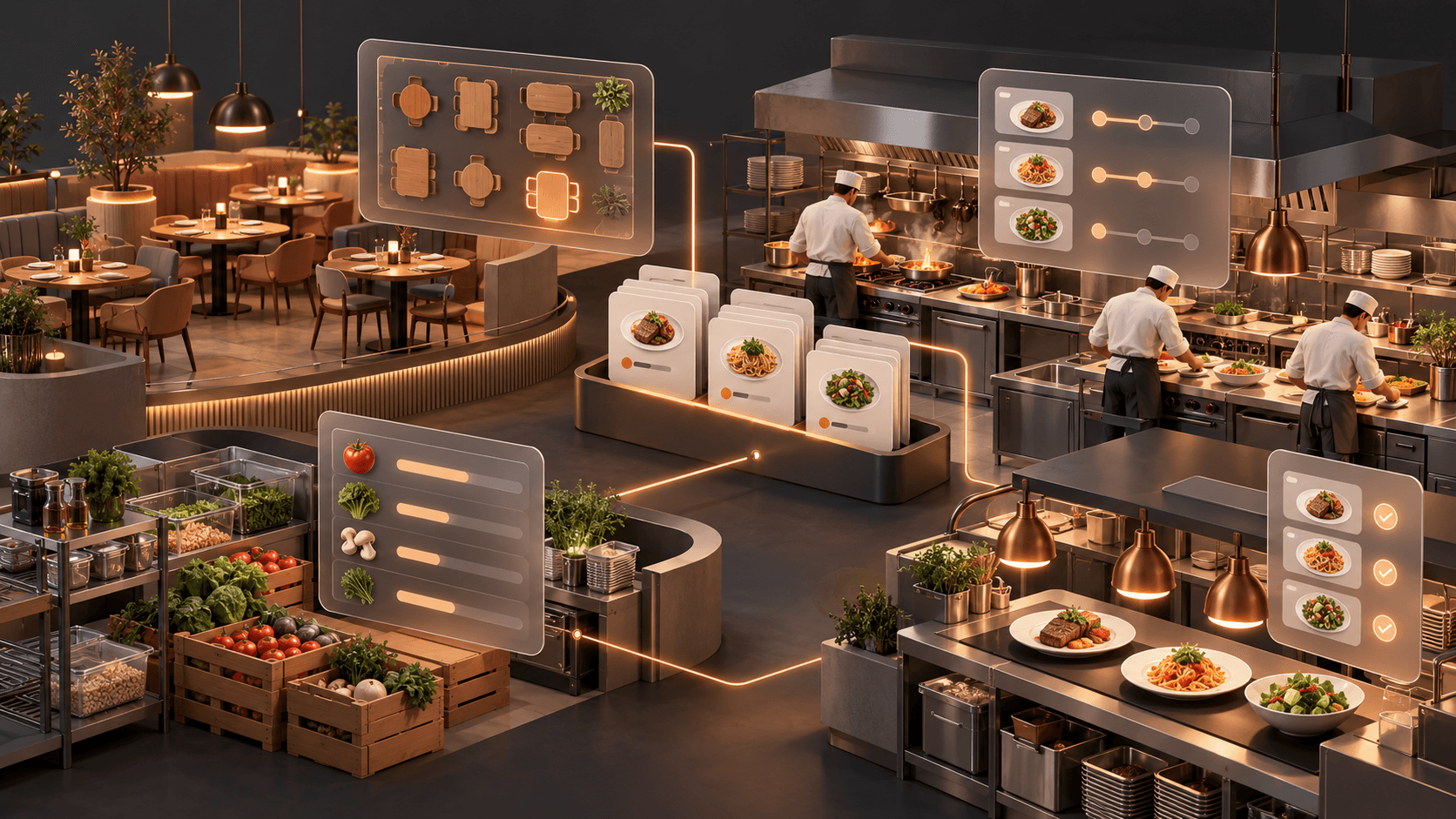 Gobrook Restaurant Management connected workflow illustration